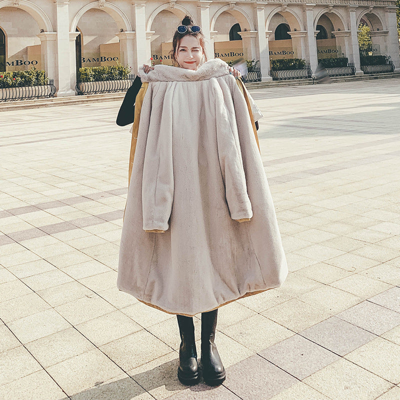 Loose Lamb Wool Coat Women's Winter Long Over The Knee