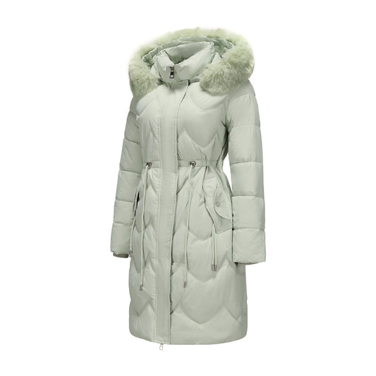 Big Fur Collar Mid-length Thickened Waist-cinching Cotton Coat