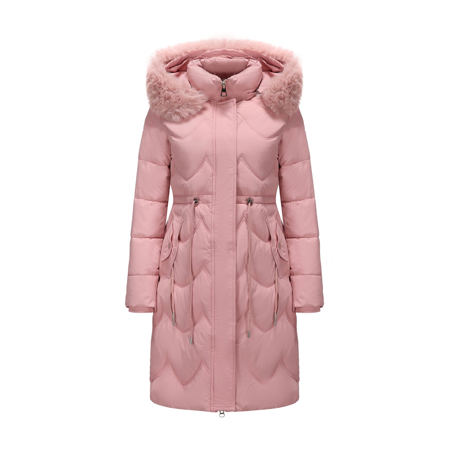 Big Fur Collar Mid-length Thickened Waist-cinching Cotton Coat