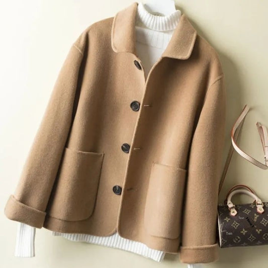 Short Waist-cinching Stylish Loose Wool Coat