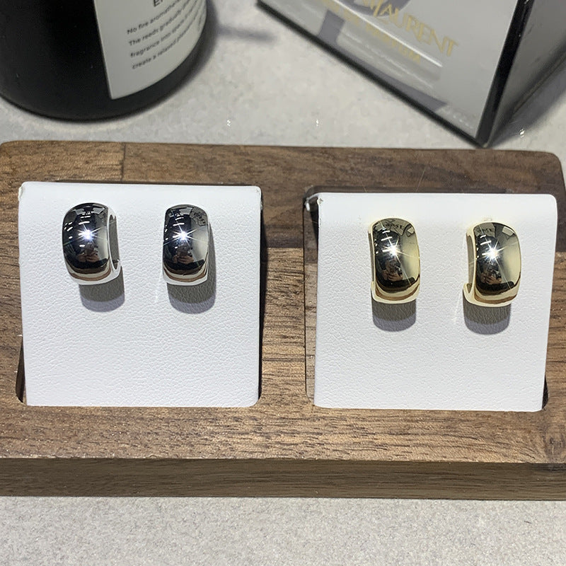 C-shaped Smooth Plain Ring Earrings For Women