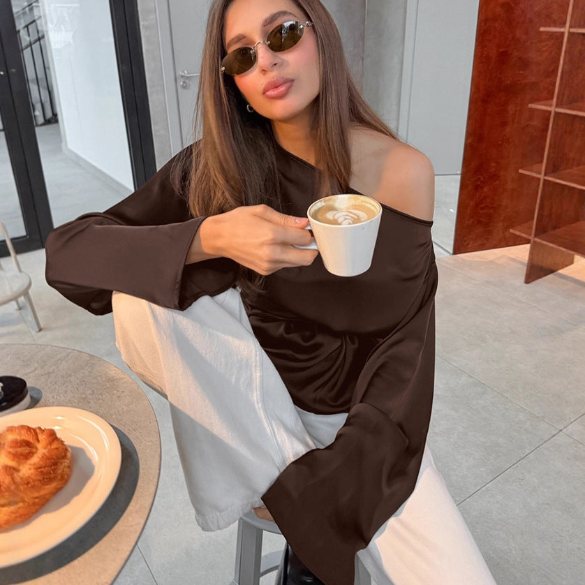 American Vintage Waist-cinching Irregular Slim-fit Long-sleeve Top For Women