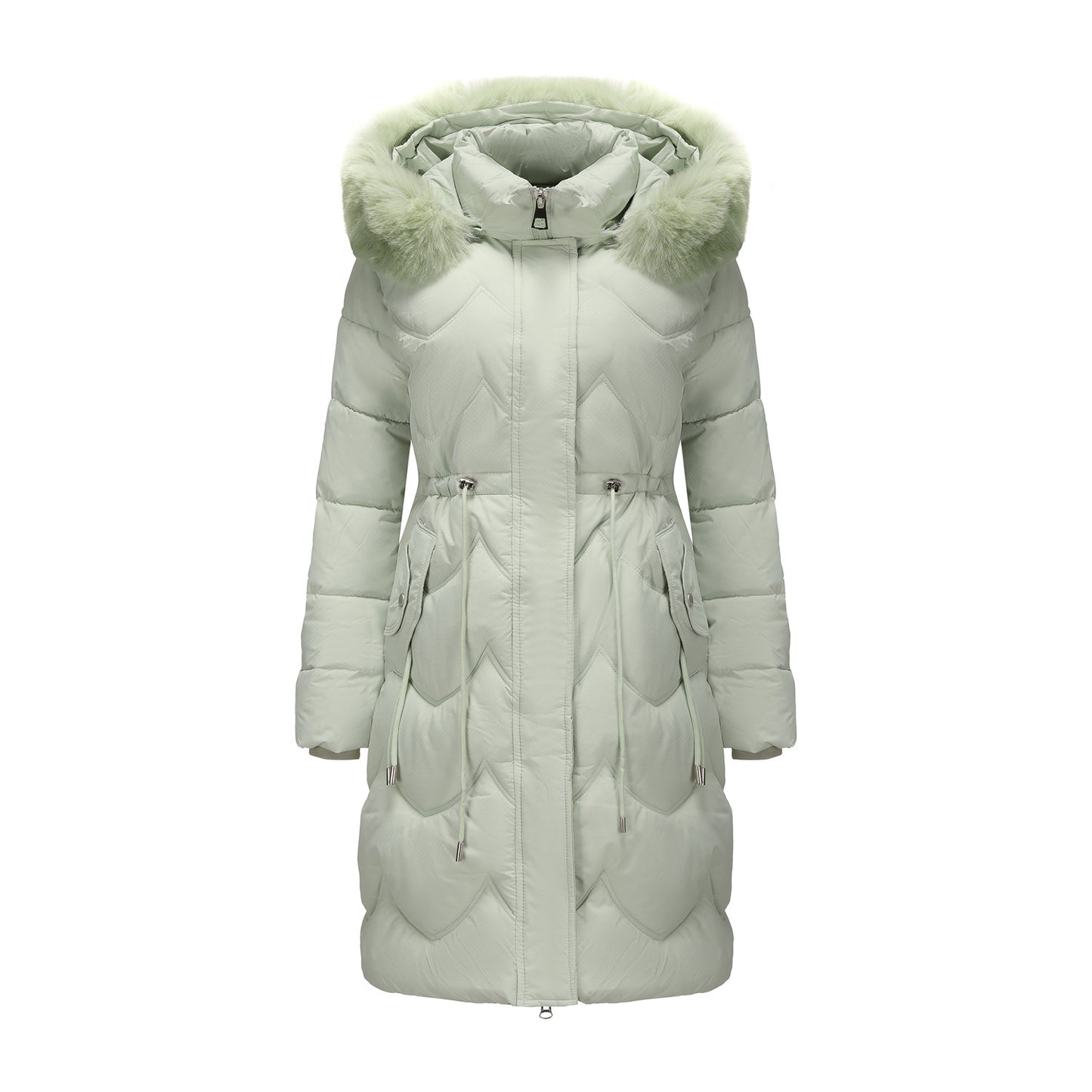 Big Fur Collar Mid-length Thickened Waist-cinching Cotton Coat