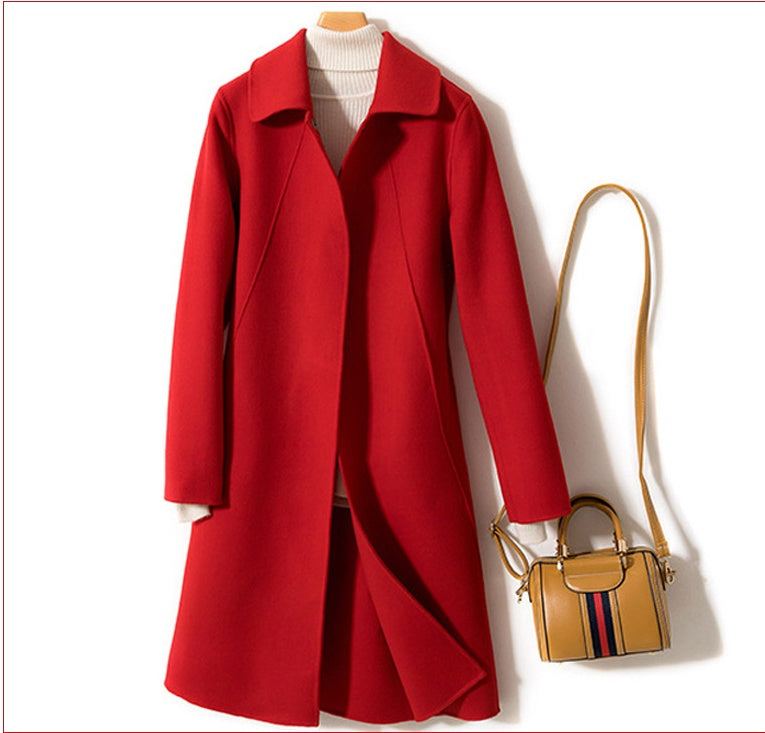 Double Faced Cashmere Womens Mid Length Loose Wool Coat