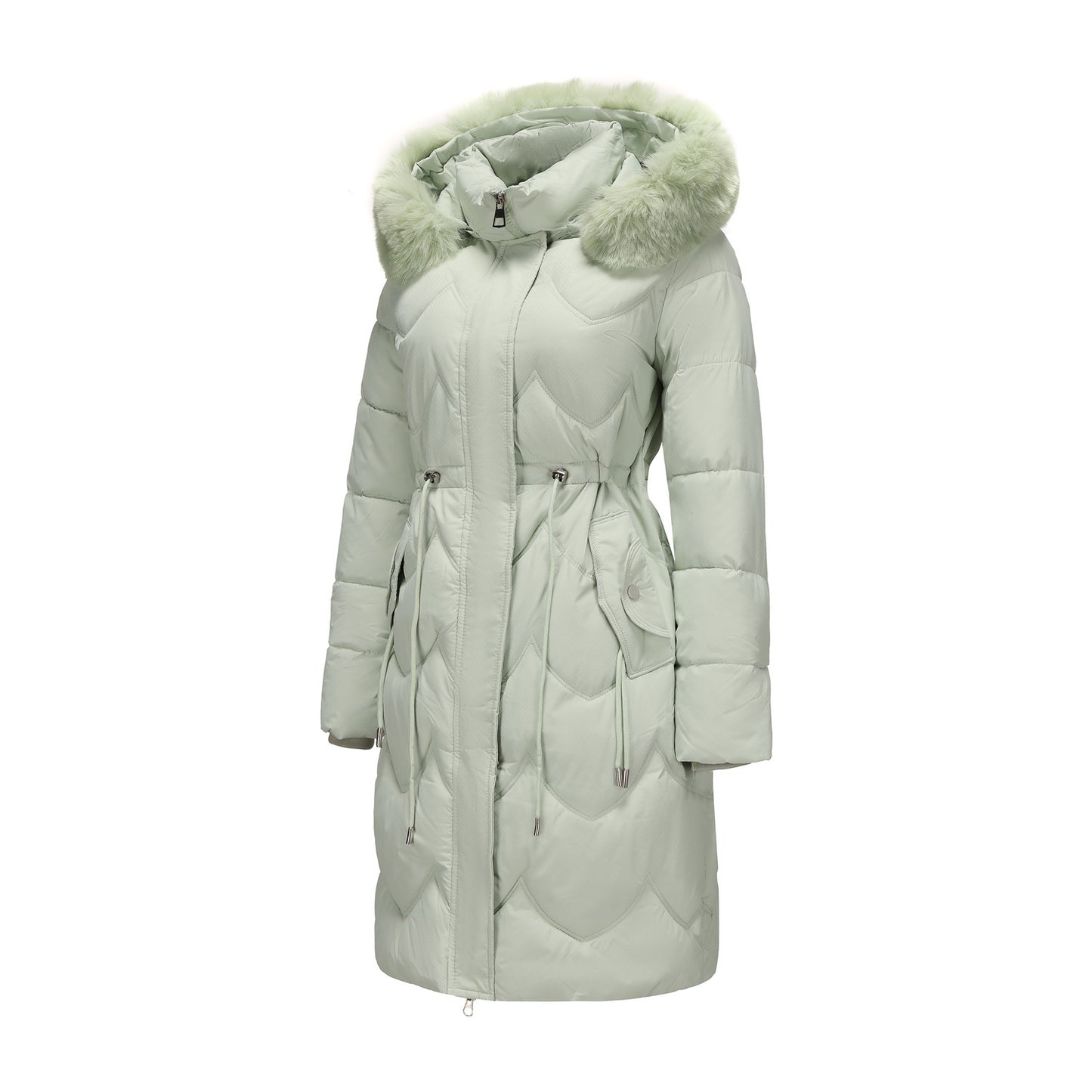 Big Fur Collar Mid-length Thickened Waist-cinching Cotton Coat