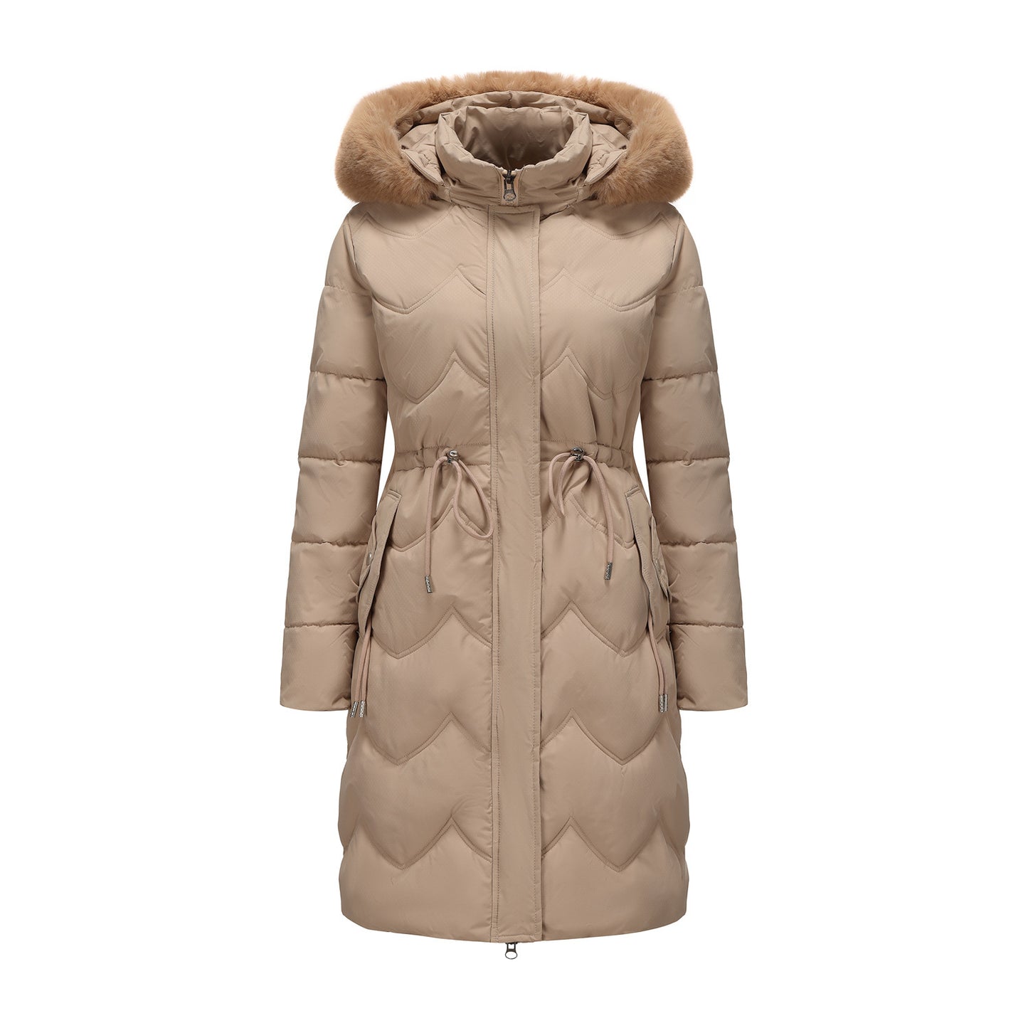 Big Fur Collar Mid-length Thickened Waist-cinching Cotton Coat
