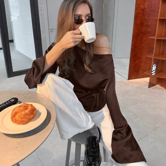 American Vintage Waist-cinching Irregular Slim-fit Long-sleeve Top For Women