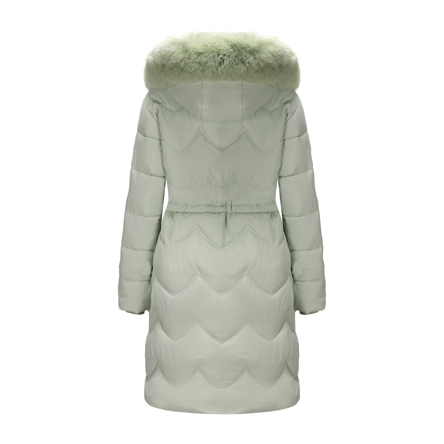 Big Fur Collar Mid-length Thickened Waist-cinching Cotton Coat