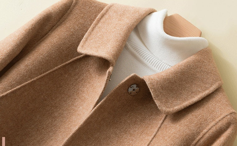 Double Faced Cashmere Womens Mid Length Loose Wool Coat