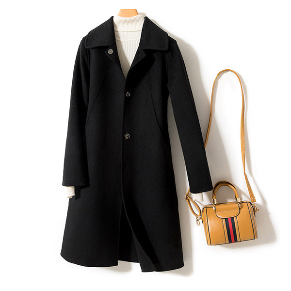 Double Faced Cashmere Womens Mid Length Loose Wool Coat