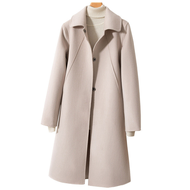 Double Faced Cashmere Womens Mid Length Loose Wool Coat