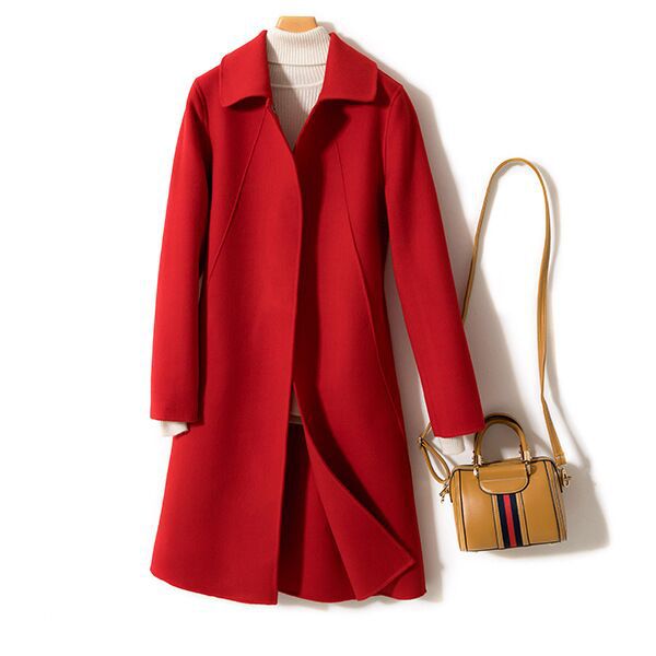 Double Faced Cashmere Womens Mid Length Loose Wool Coat