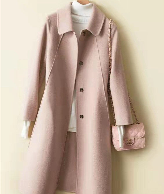Double Faced Cashmere Womens Mid Length Loose Wool Coat